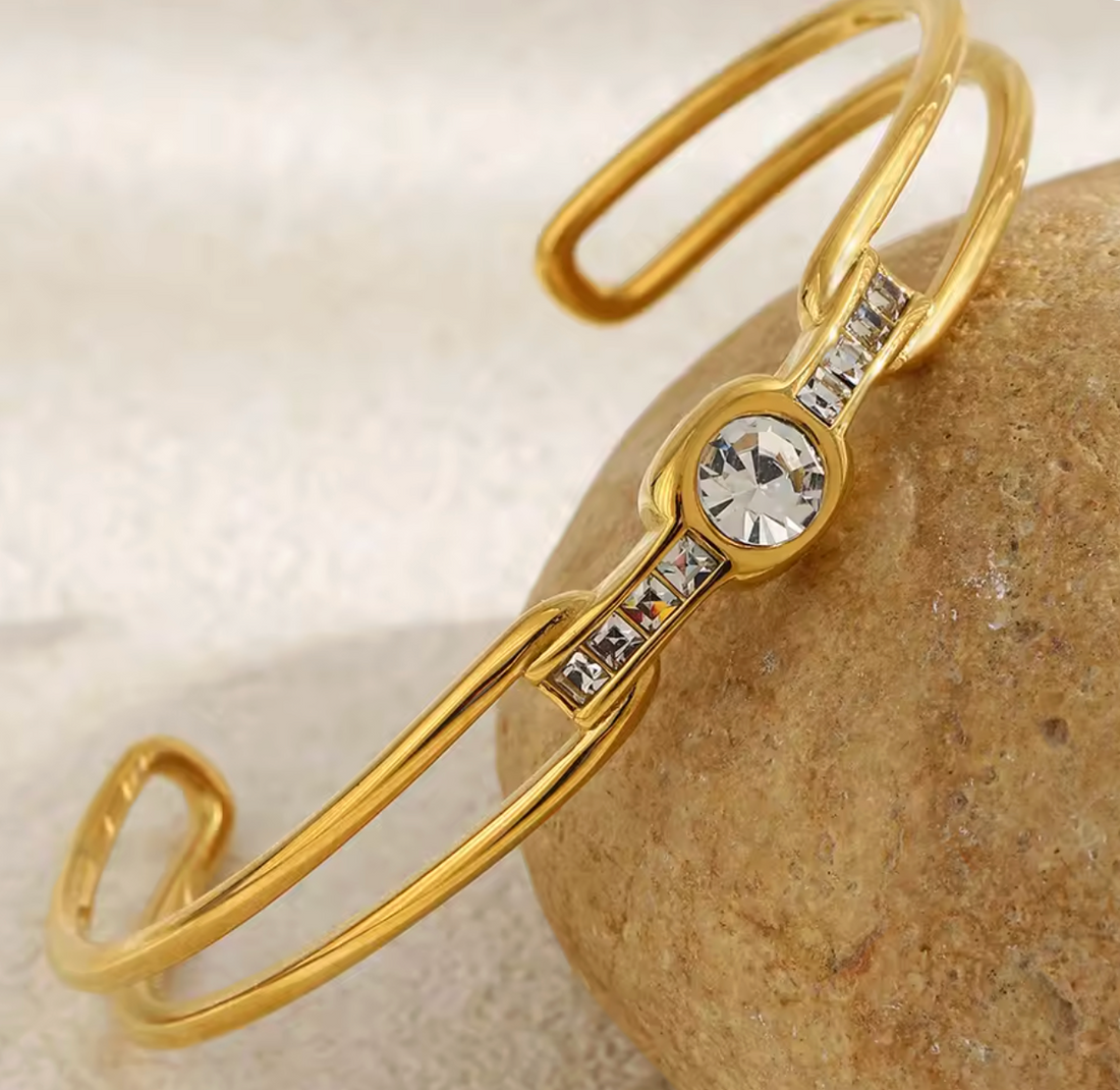 Aven | Gold Plated Waterproof Crystal Cuff Bangle.