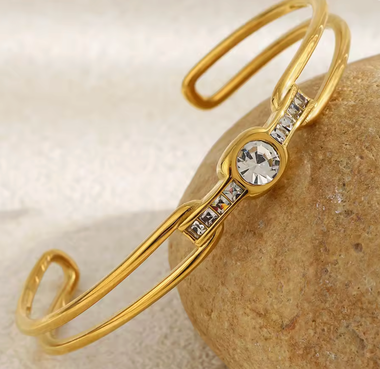 Aven | Gold Plated Waterproof Crystal Cuff Bangle.
