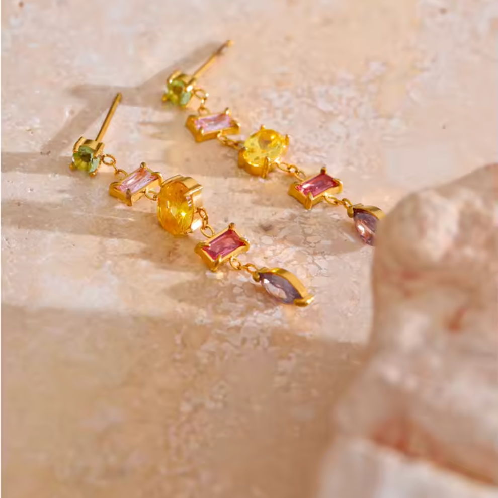 Ria | Candy Drop Earrings | Colourful CZ Gold Earrings