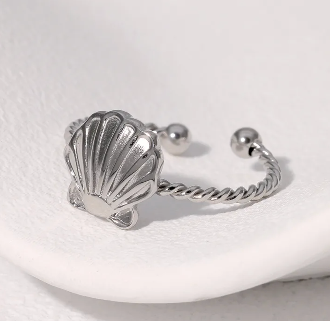 Scallop Shell | Adjustable Sea Shell Gold Plated Stainless Steel Ring