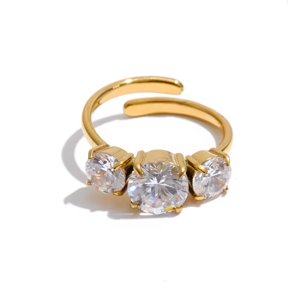 Laken | CZ Open Ring | Gold Waterproof Adjustable Ring