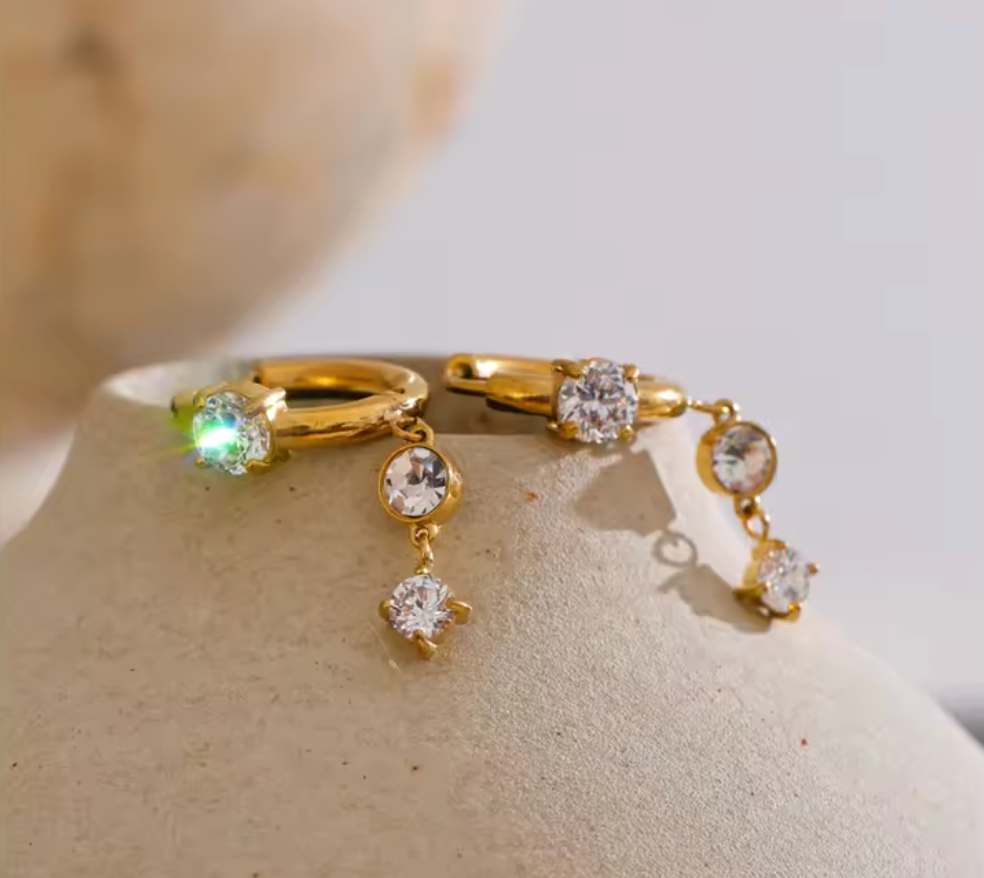 Palma | Lustre Double Drop Huggie Earrings | Waterproof CZ Earrings