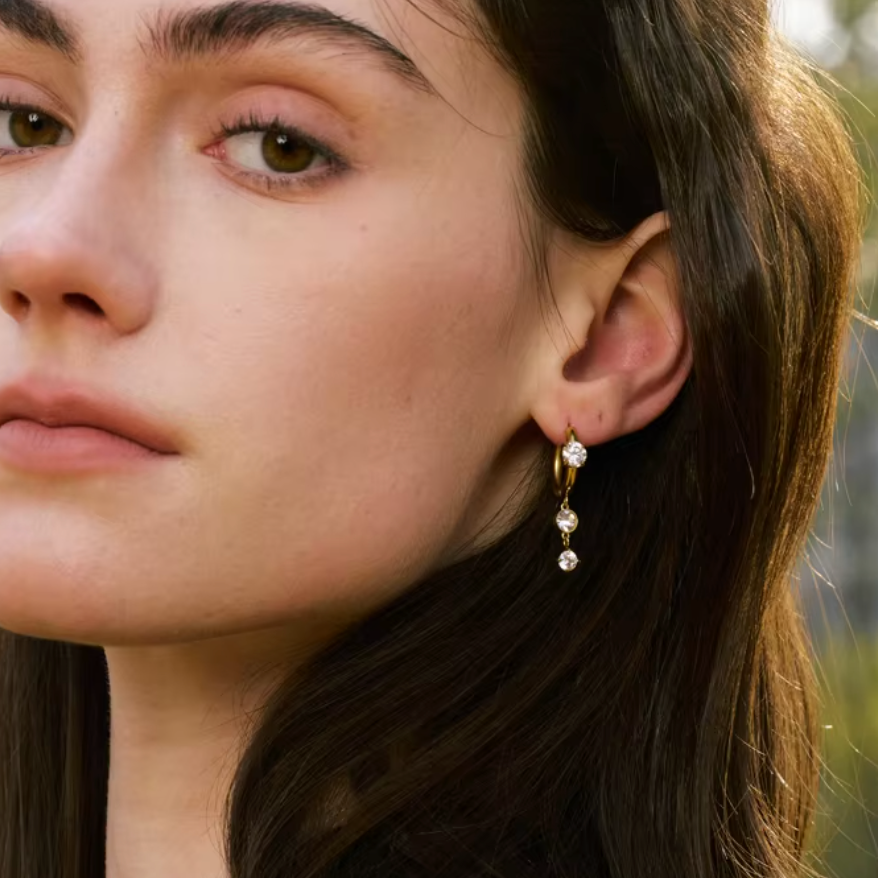 Palma | Lustre Double Drop Huggie Earrings | Waterproof CZ Earrings