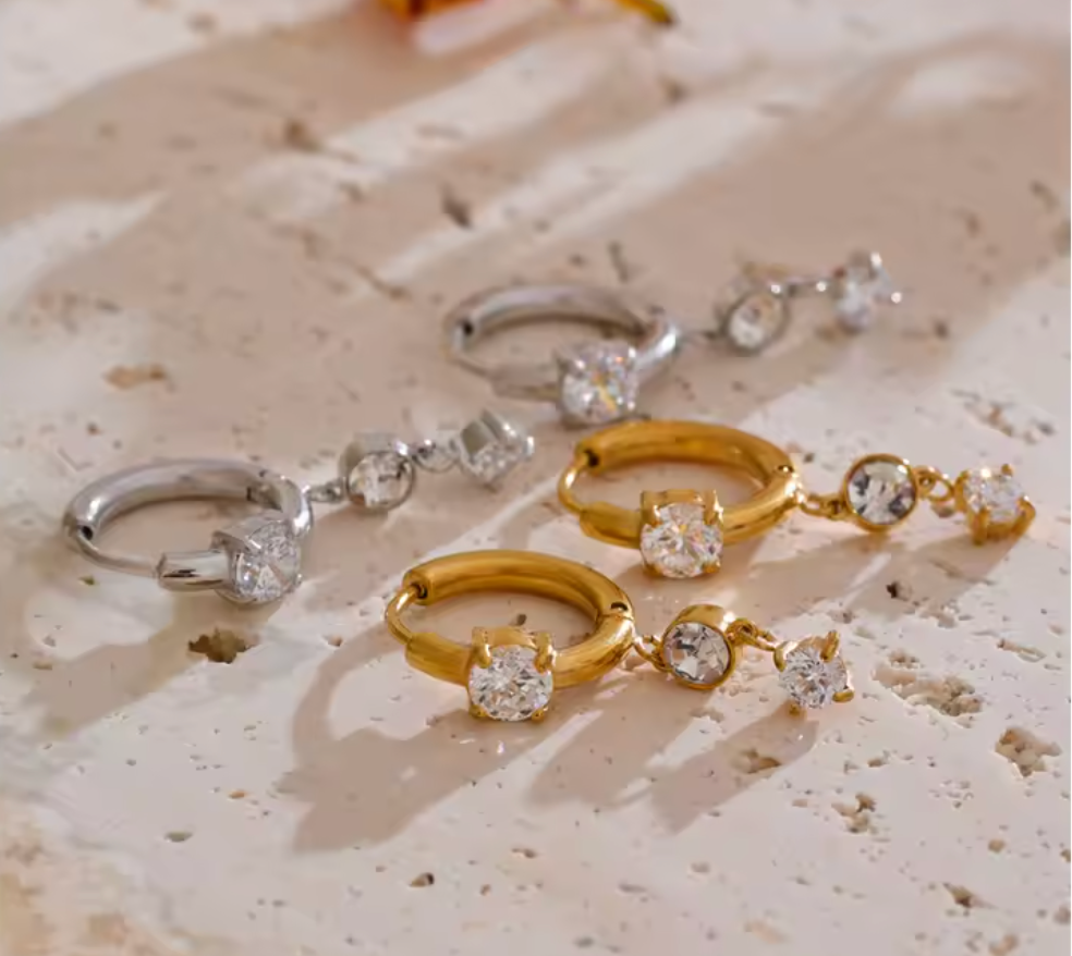 Palma | Lustre Double Drop Huggie Earrings | Waterproof CZ Earrings