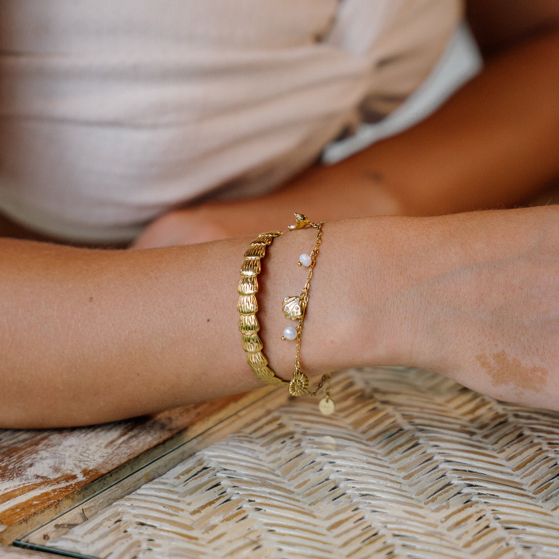 Opihi | Stainless Steel 18K Gold Plated Shell Cuff Bangle
