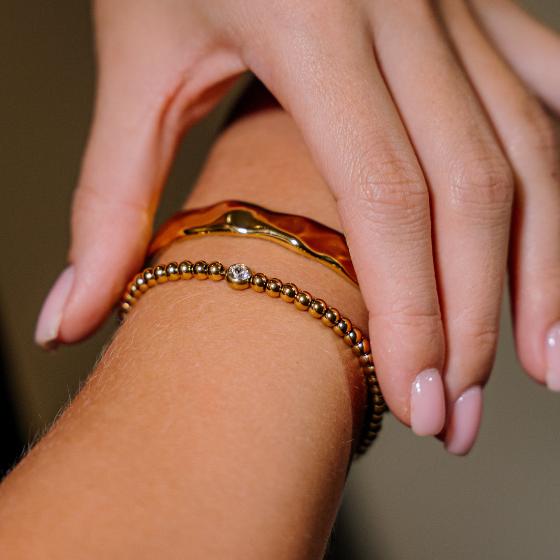 Lottie | Stainless Steel 18K Gold Plated Beaded Bracelet Featuring Cubic Zirconia