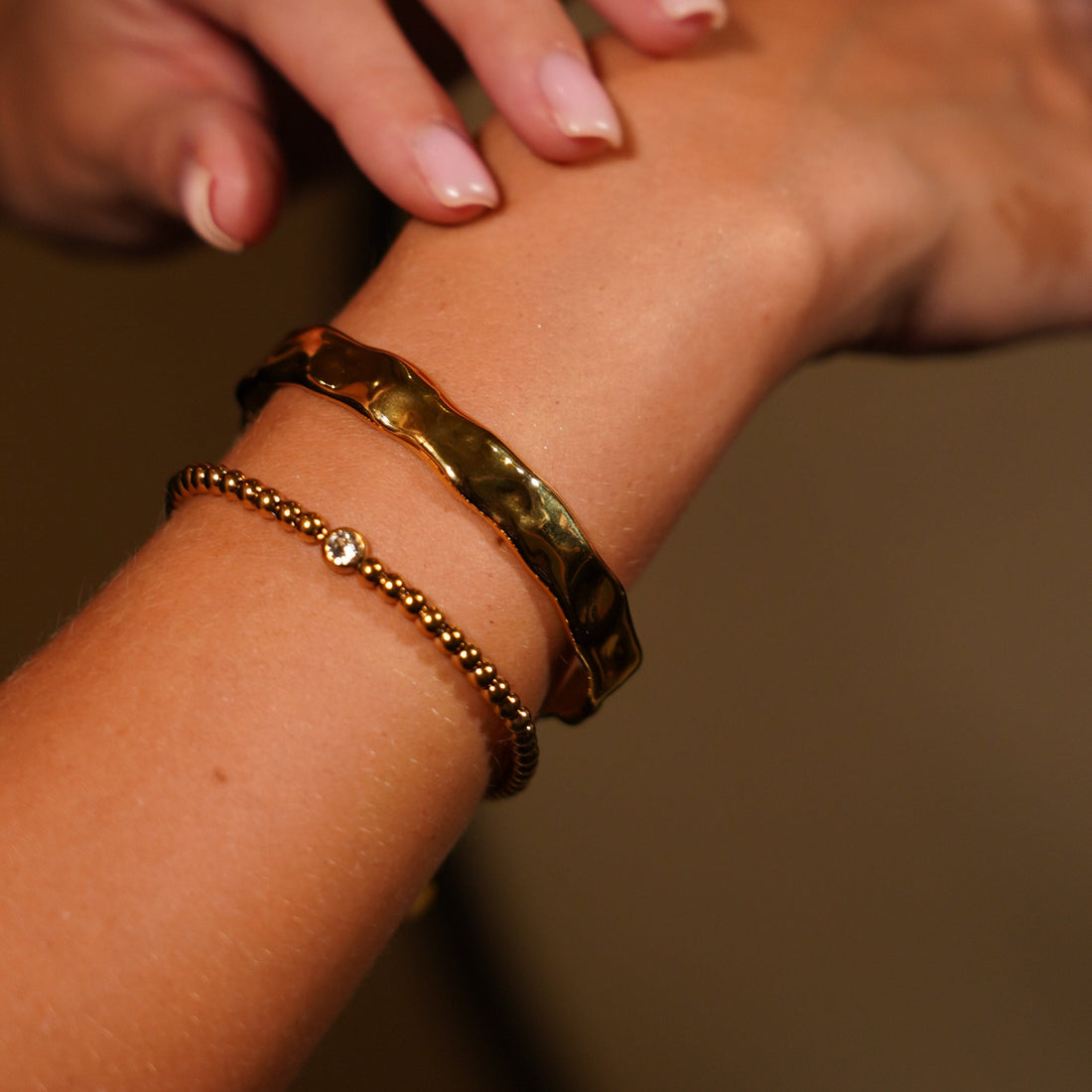 Lottie | Stainless Steel 18K Gold Plated Beaded Bracelet Featuring Cubic Zirconia