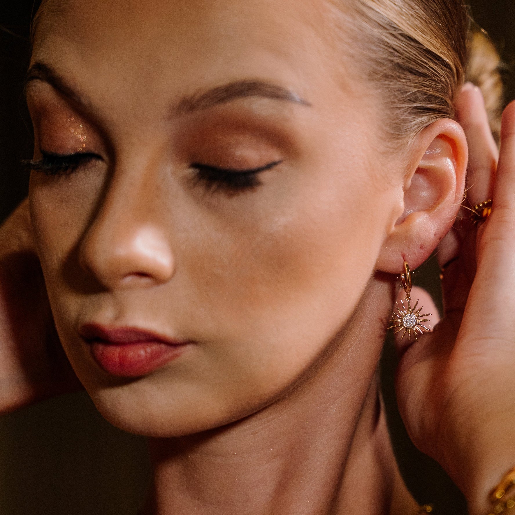 Jemma Earrings – 18K Gold or Platinum Plated Sunburst Zircon Hoops