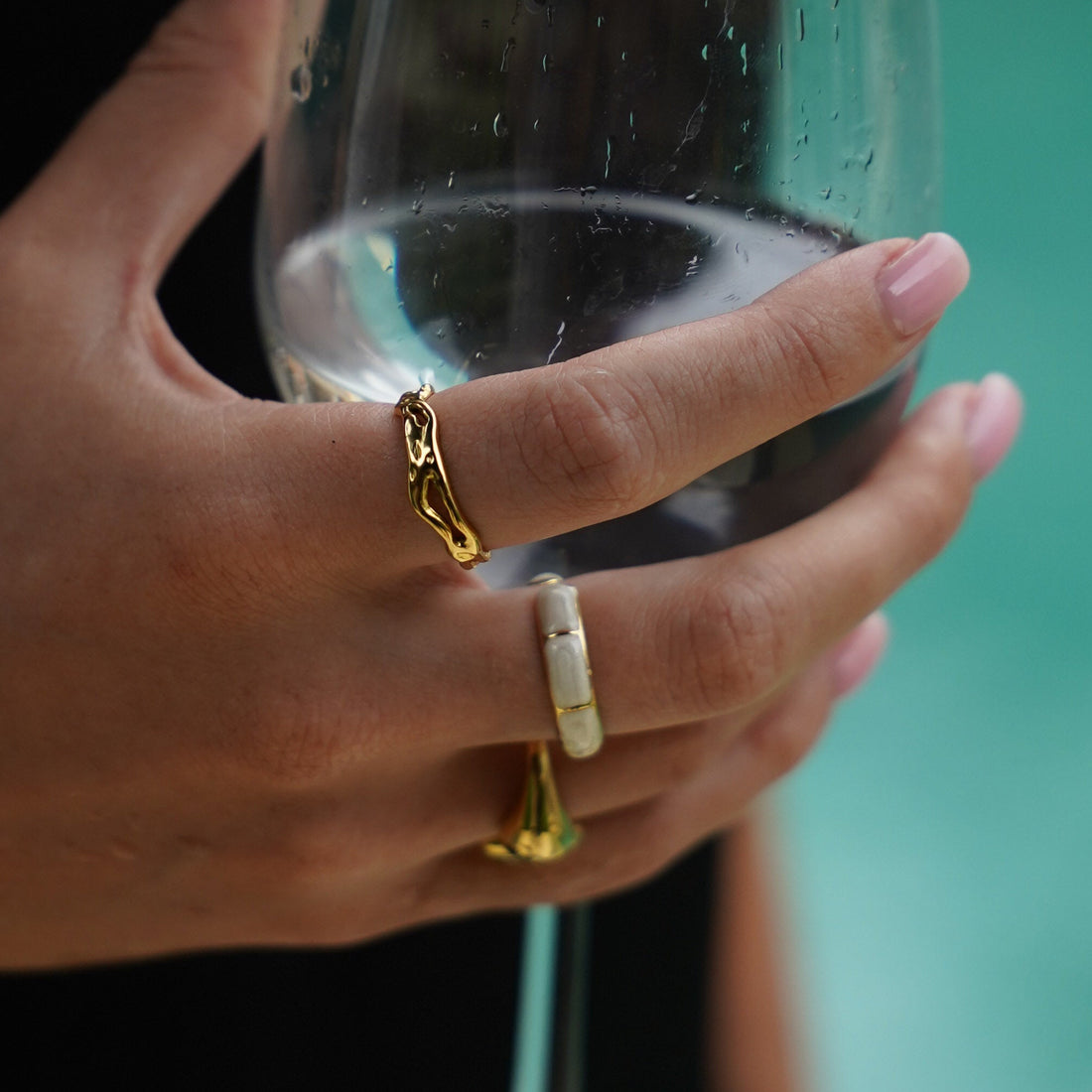 Lucy | Adjustable Sea Organic Band Gold Plated Stainless Steel Ring