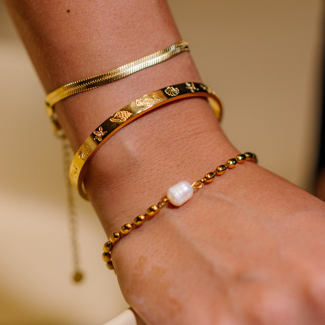 Odyssey | Stainless Steel 18K Gold Plated Ocean Cuff Bangle