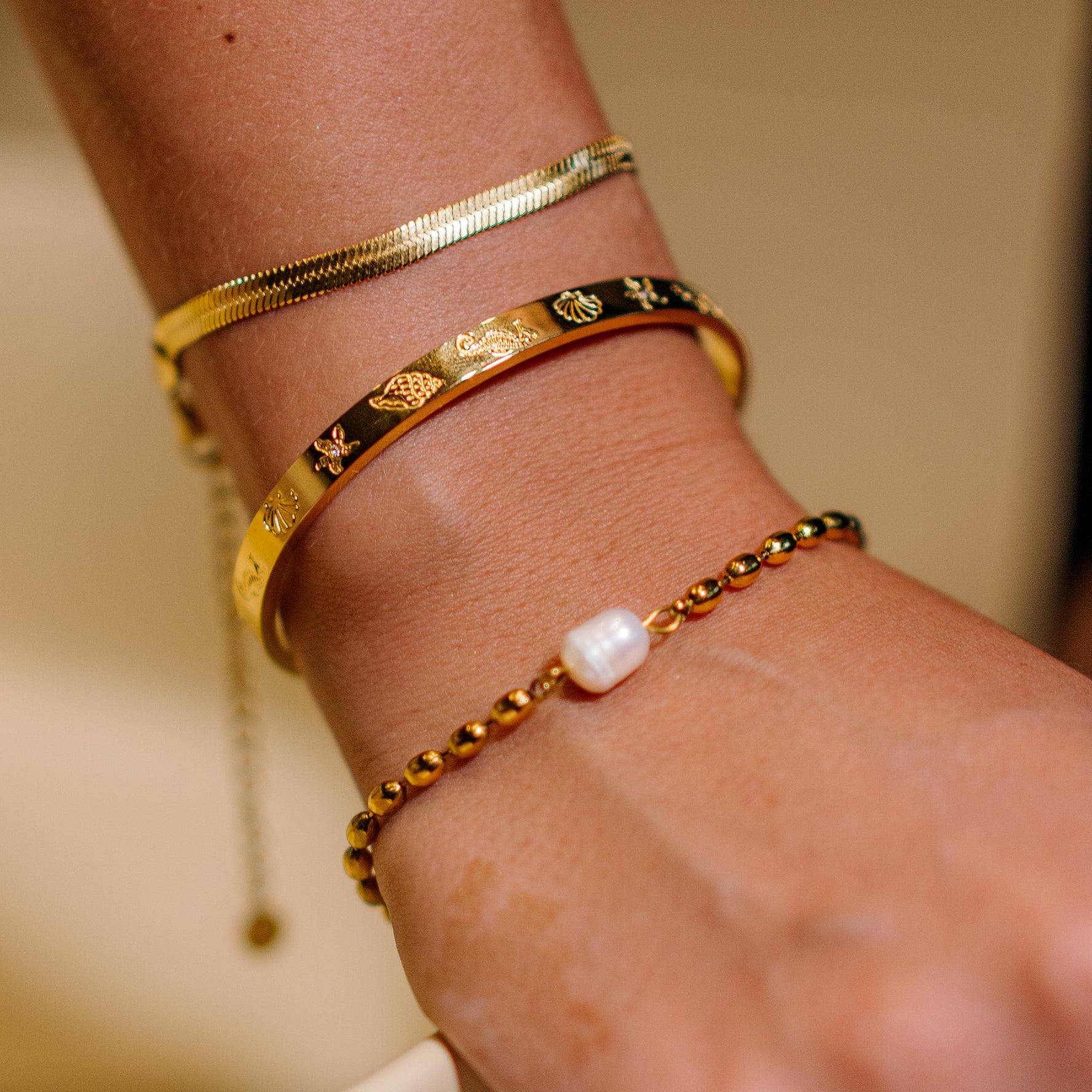 Odyssey | Stainless Steel 18K Gold Plated Ocean Cuff Bangle