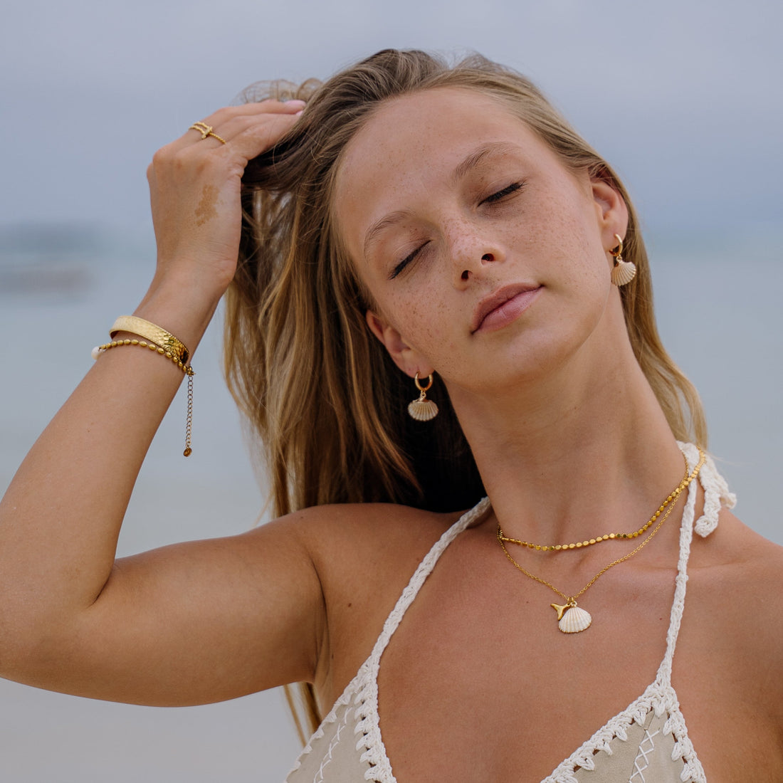 Trigg | Gold Plated Scallop Shell & Whale Tail Pendant Necklace