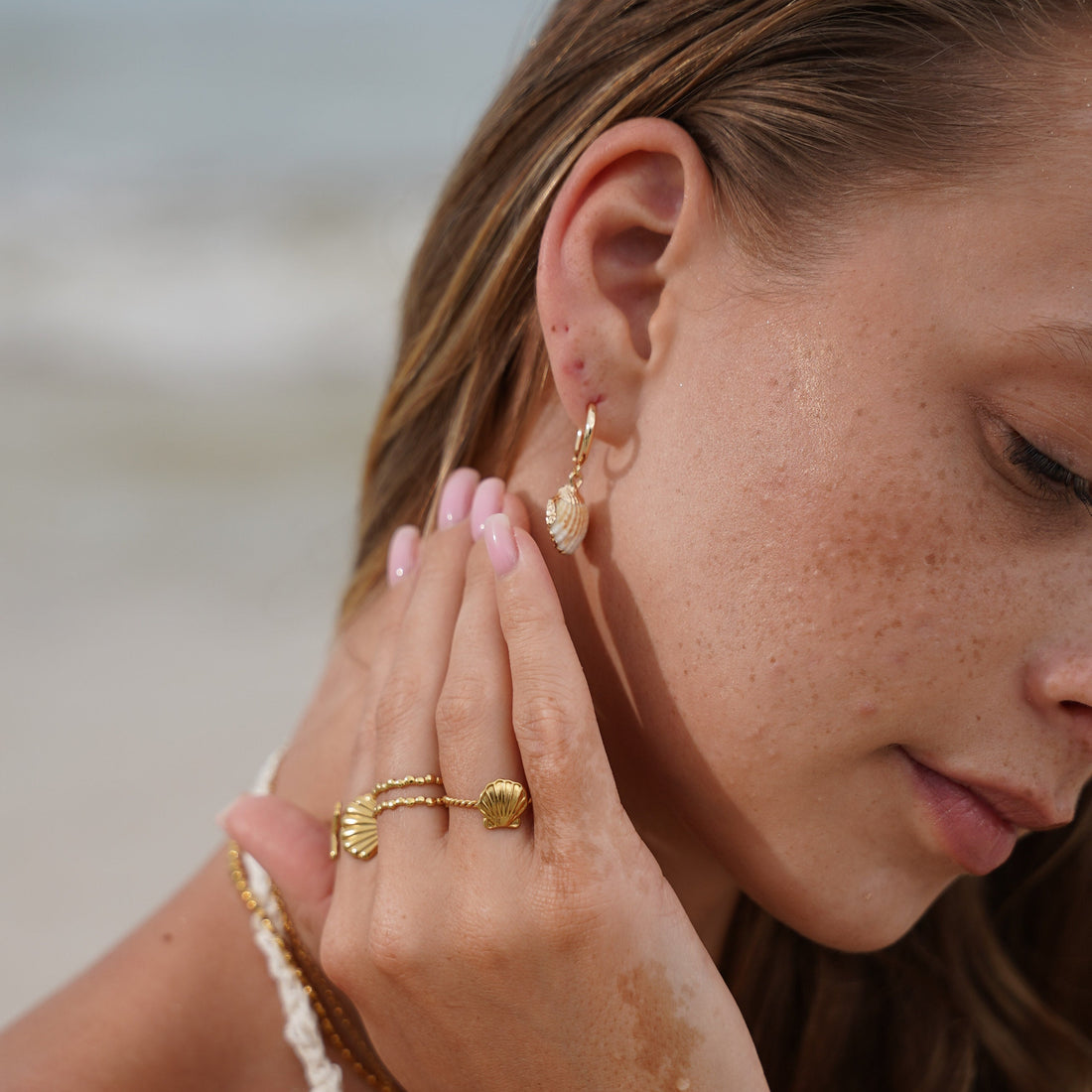 Scallop Shell | Adjustable Sea Shell Gold Plated Stainless Steel Ring