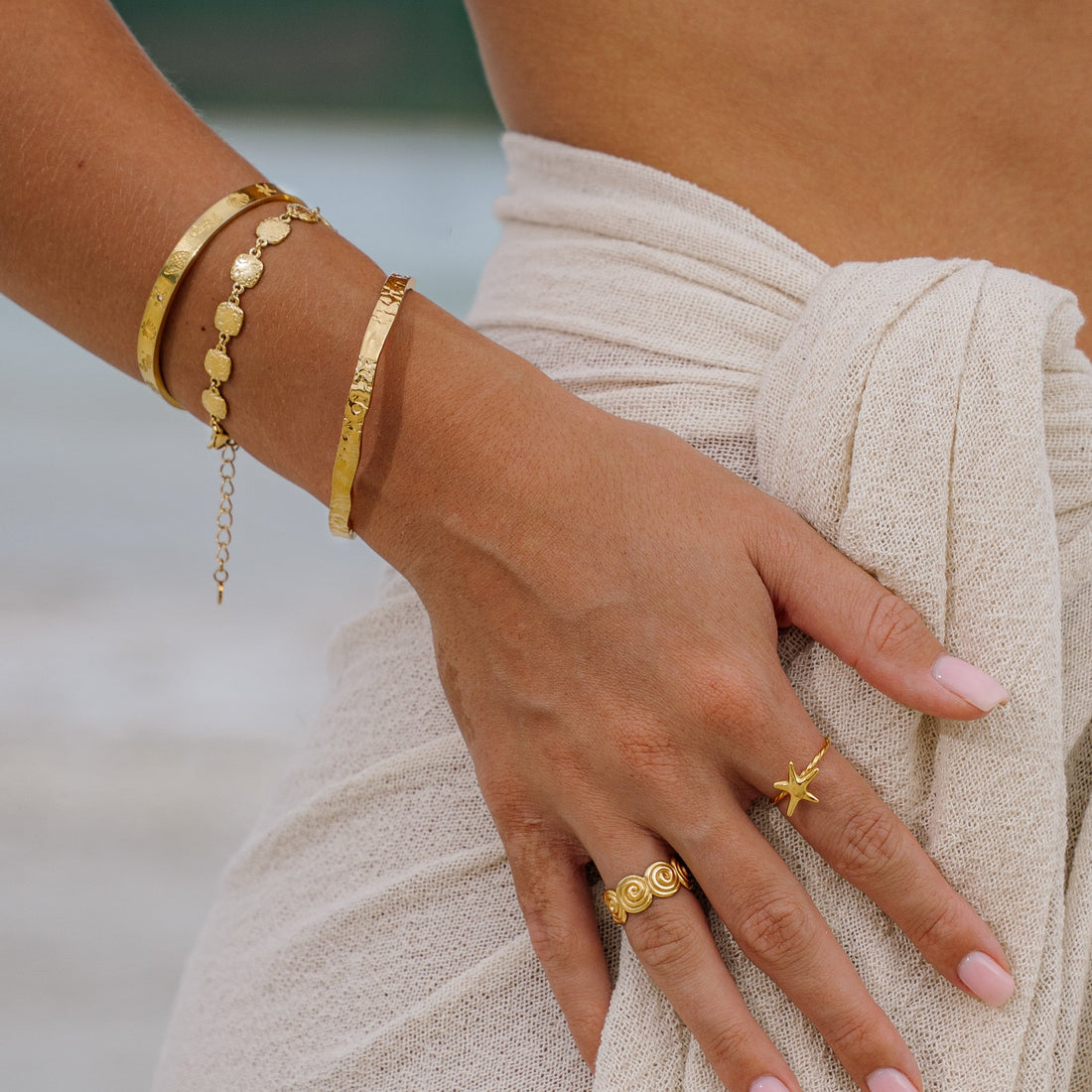 Larissa | Stainless Steel 18K Gold Plated Hammered Cuff Bangle
