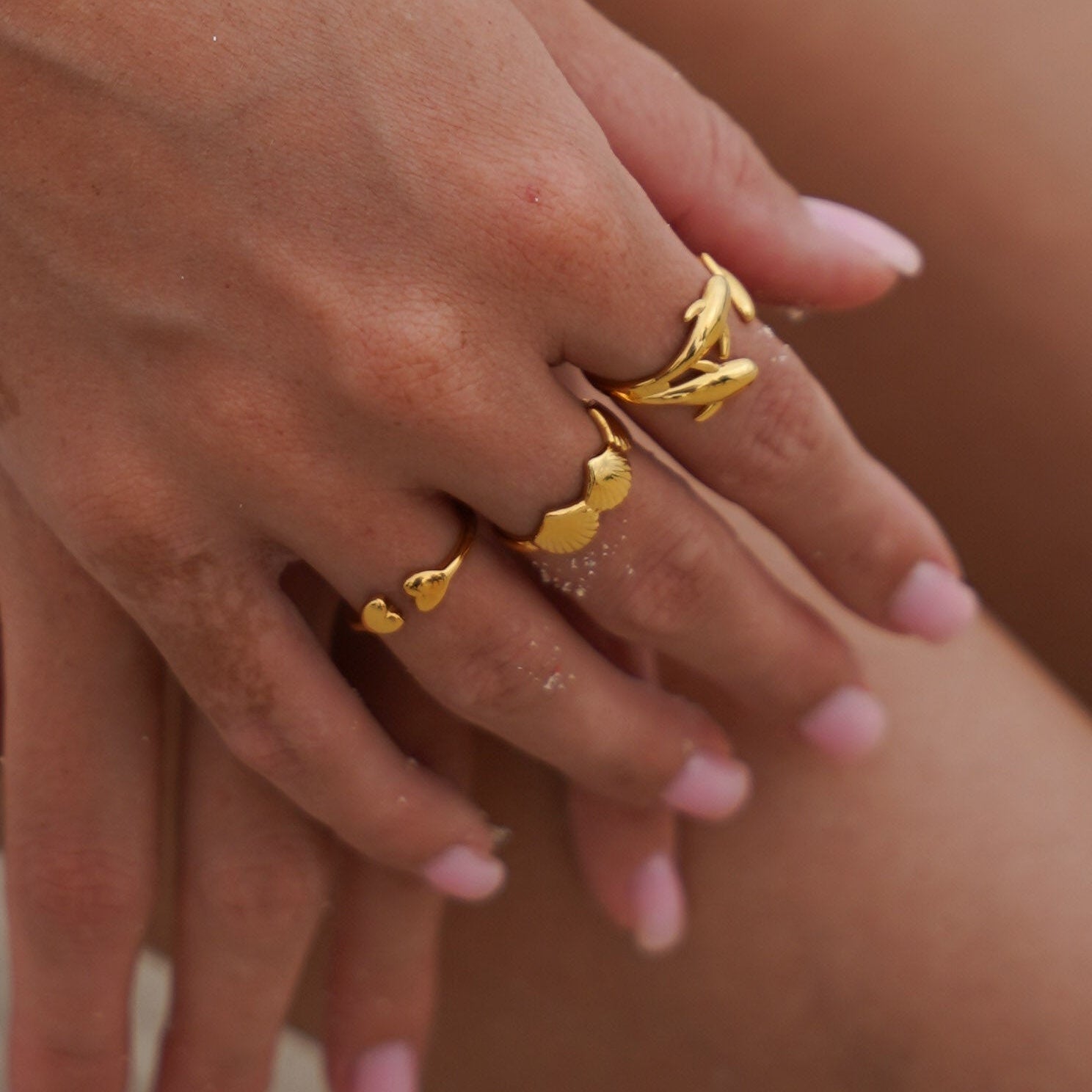 Two Hearts  | Adjustable Duo Heart Gold Plated Stainless Steel Ring