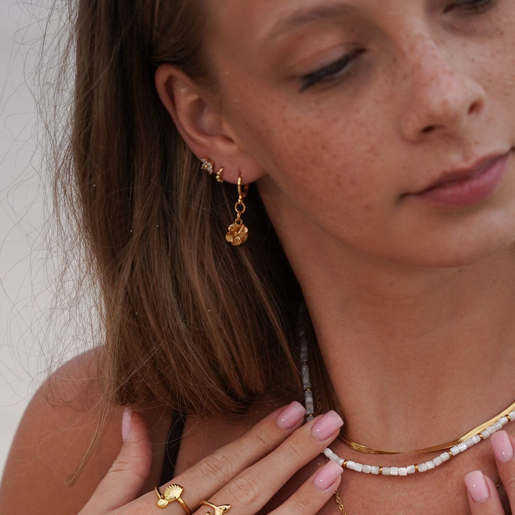 Mini Hibiscus Flower Huggies |  Gold or Silver Earrings