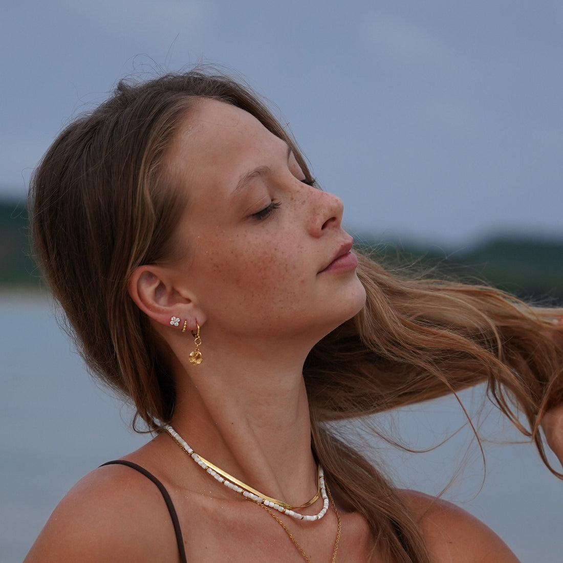 Mini Hibiscus Flower Huggies |  Gold or Silver Earrings