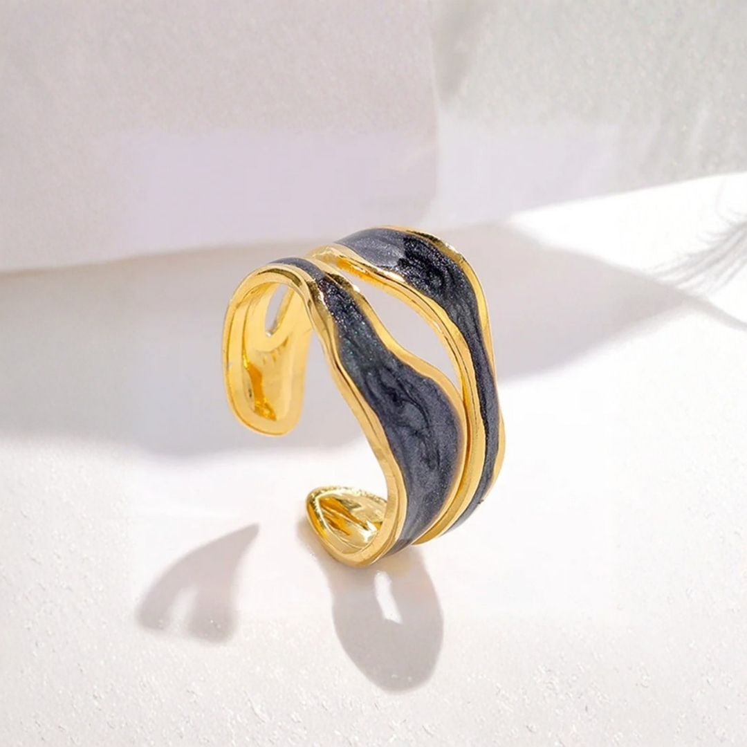 Luisa | Gold Plated White or Black Enamel Adjustable Ring