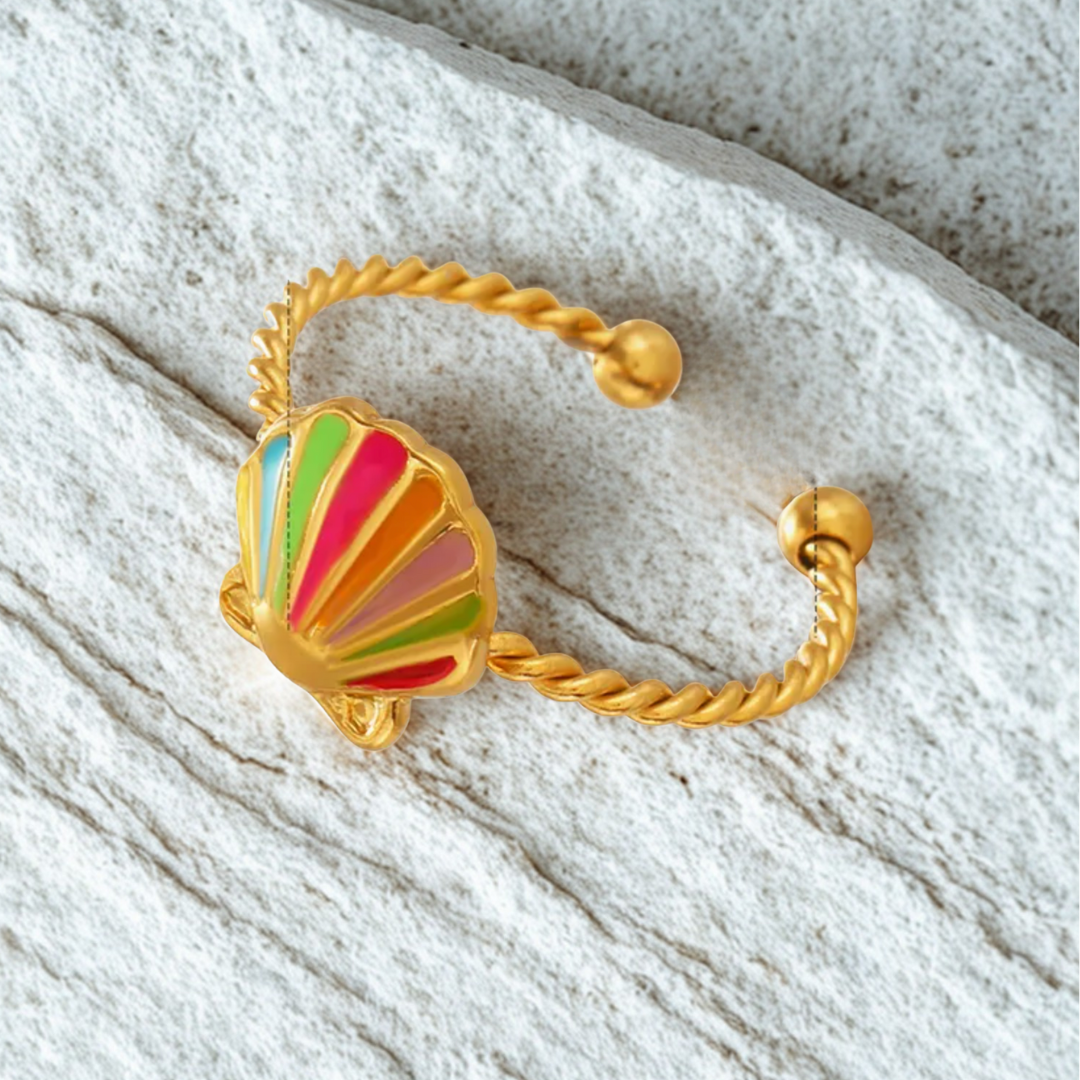 Zillah | Gold Plated Multi Colour Enamel Sheel Adjustable Ring