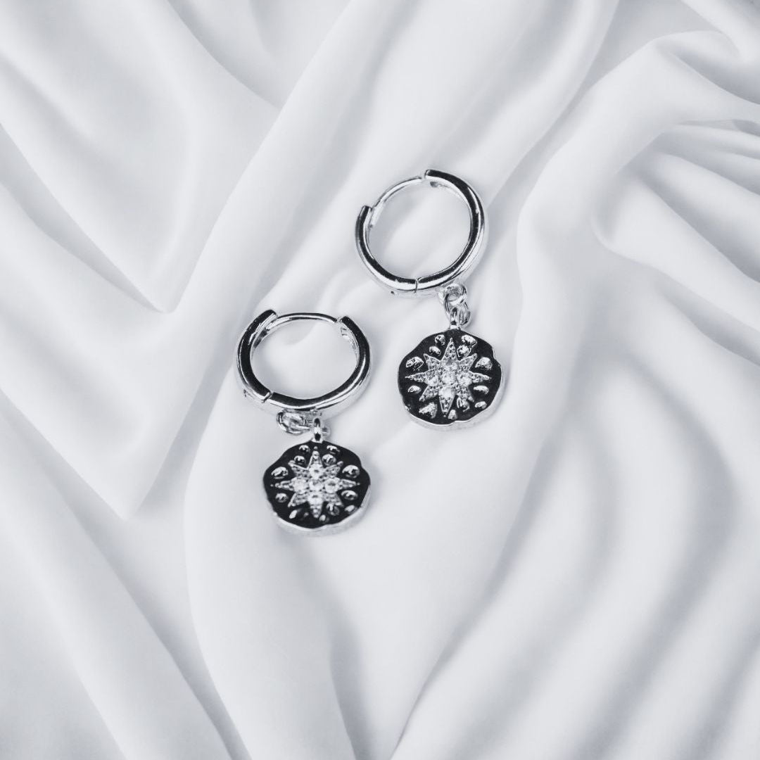 Lee Earrings | 18k Gold/Platinum Star Charm Hoops