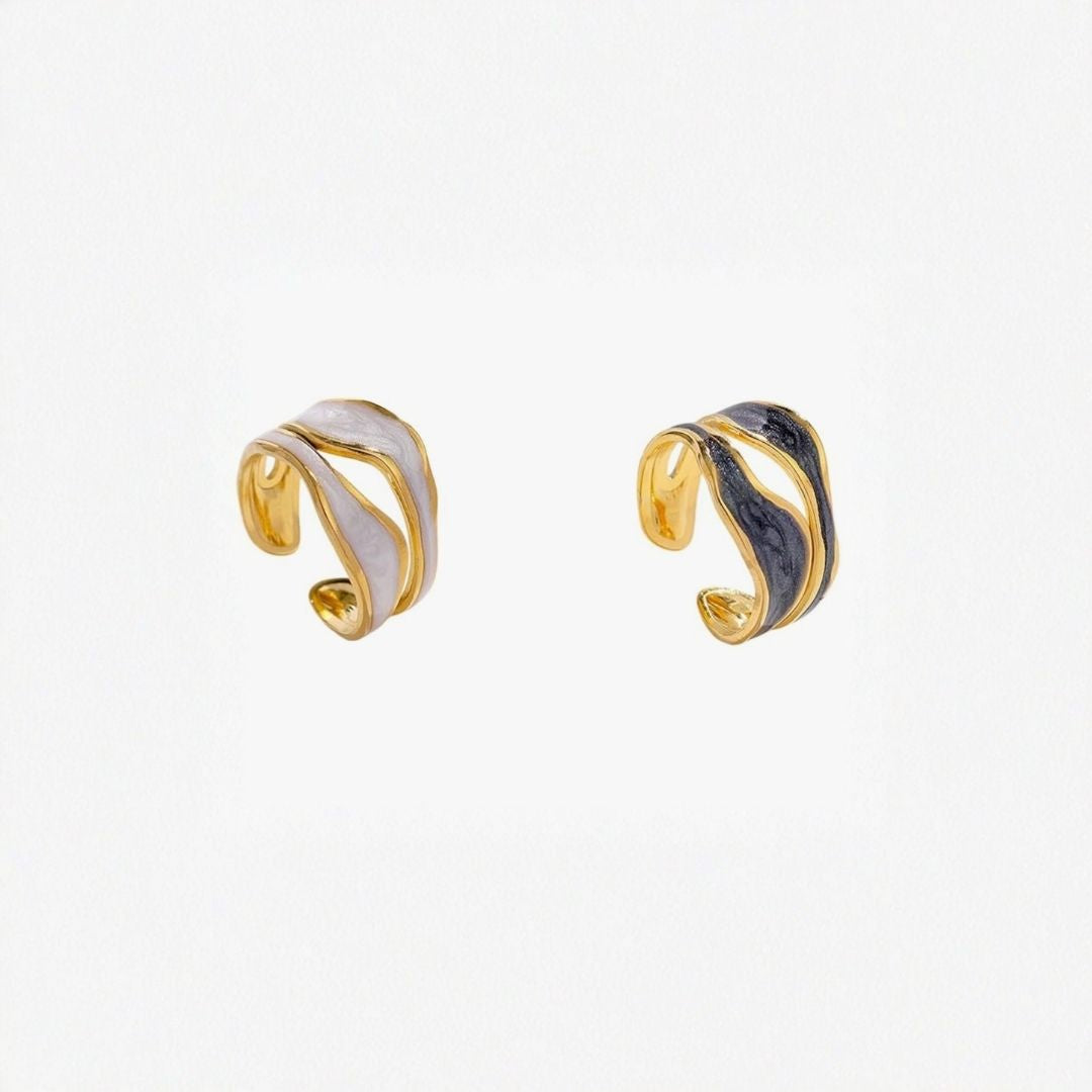 Luisa | Gold Plated White or Black Enamel Adjustable Ring