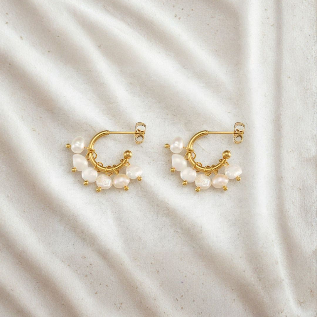 Adva | Pearl Charm Hoop Earrings | Waterproof Gold Pearl Earrings