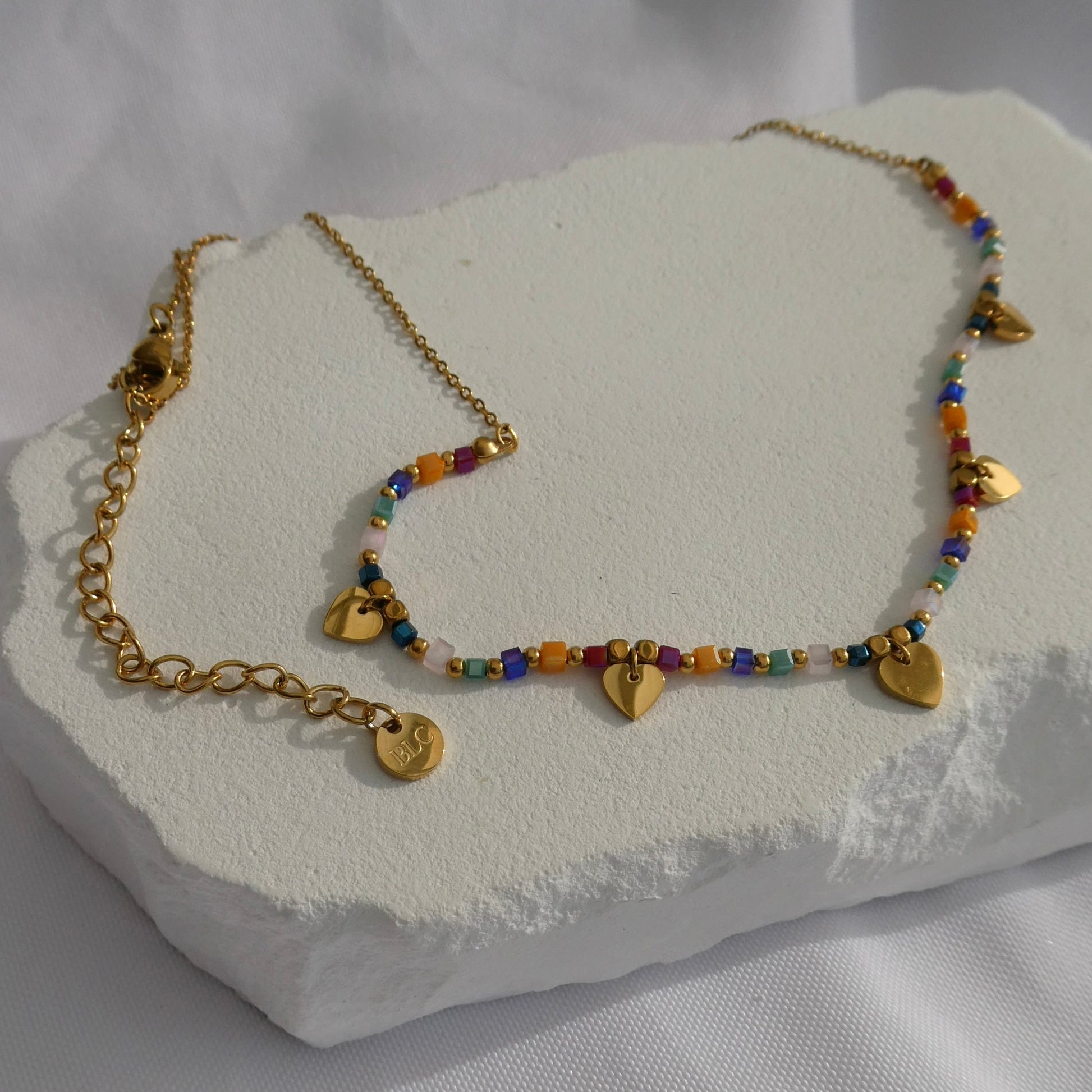 Sunny Colourful beaded necklace with gold plated waterproof manta stingray necklace