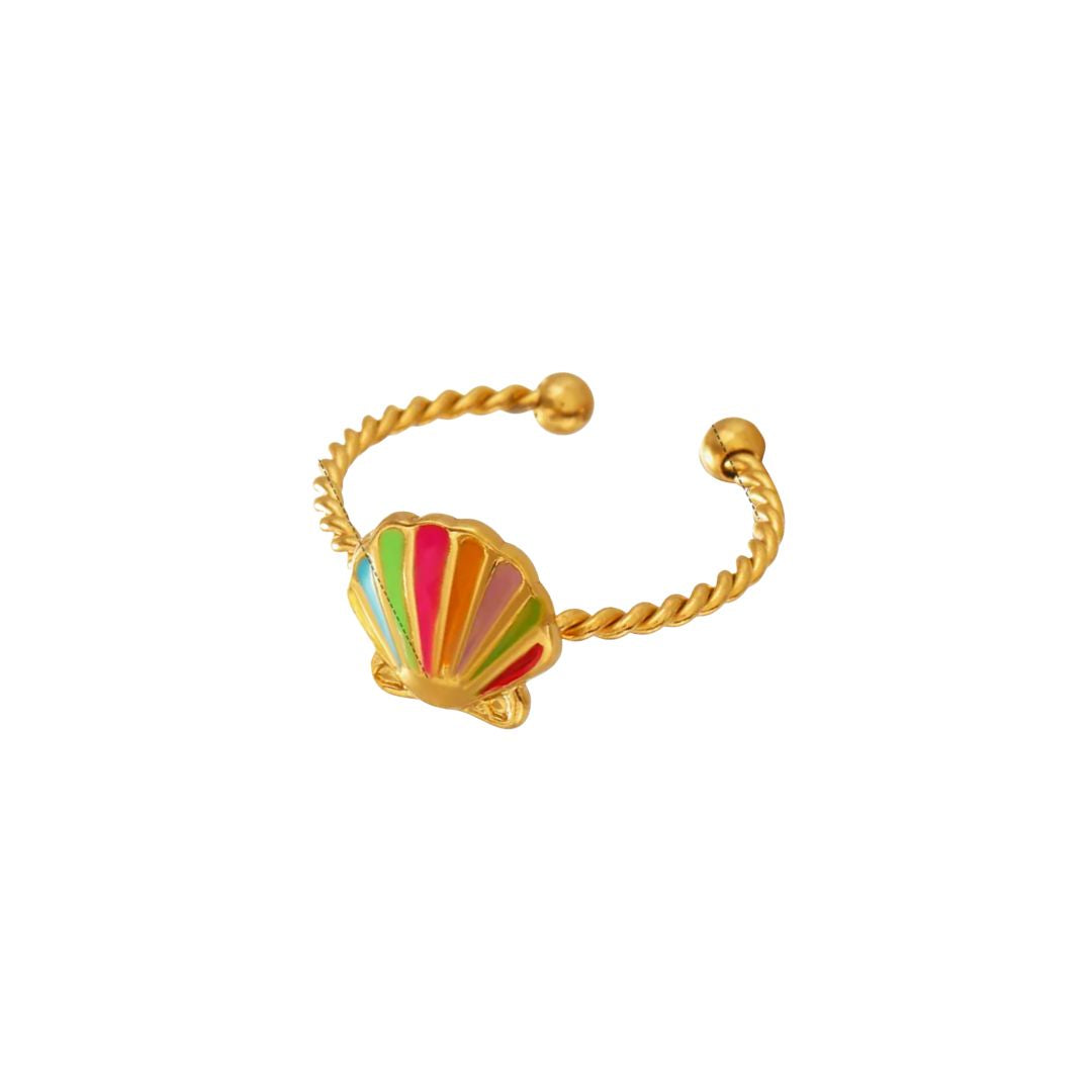 Zillah | Gold Plated Multi Colour Enamel Sheel Adjustable Ring