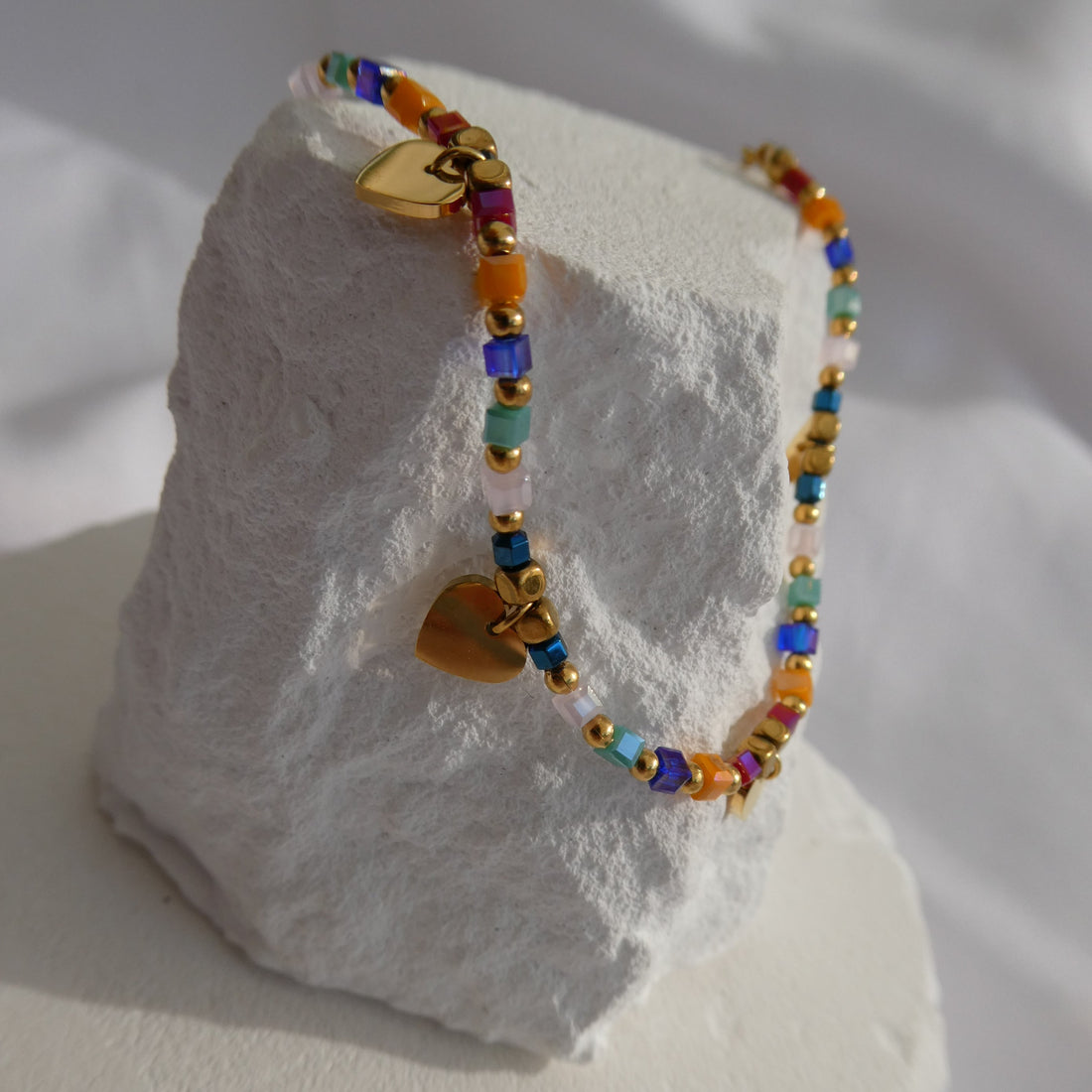 Sunny Colourful beaded necklace with gold plated waterproof manta stingray necklace
